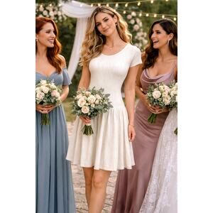 Socapri Ivory Fitted Ribbed in Gold  Dress  Made in Italy M